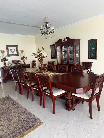 Solid Wood 10-Seater Dining Table Set with China Cabinet - Classic Design