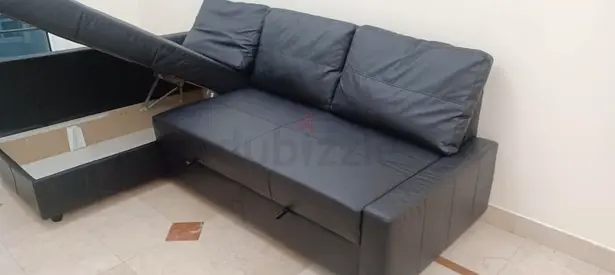 Black convertible storage sofa bed - good condition