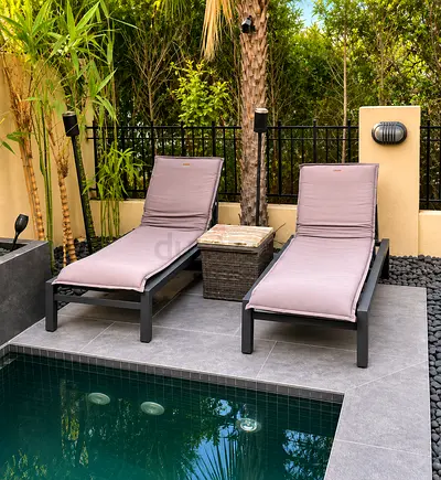 Pair of Outdoor Aluminum Sun Loungers with Cushions