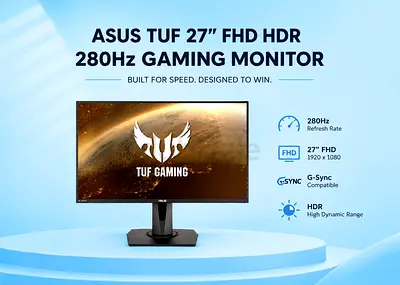 ASUS TUF 27 Inch FHD HDR G-Sync Compatible Overclockable 280Hz Gaming Monitor