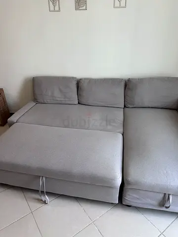 Light grey storage sofa / loveseat sofa bed with cushions - good condition