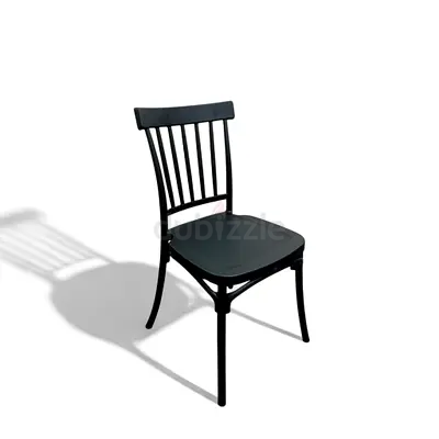 Black Plastic Dining Chair with Slatted Back
