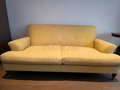 Crate & Barrel 2x 2 Seater Comfy Yellow Fabric Sofas