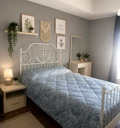 FOR SALE - Double bed (IKEA) with mattress (140 × 200) + Two side tables and Dressing table