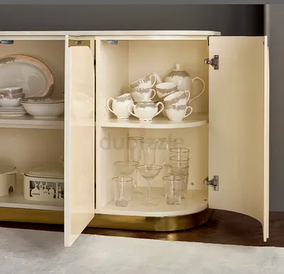 Cream Gloss Buffet Cabinet / Sideboard with Curved Doors