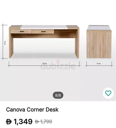 Canova Corner Desk - Oak Finish with White Top, 177cm