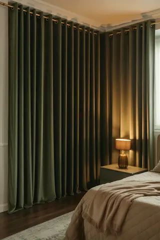Dark Green Velvet Eyelet Curtains - Pair (Ready to Hang)
