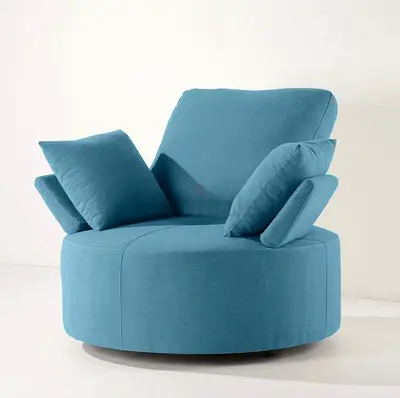 Round Swivel Accent Chair in Teal Blue with Cushions
