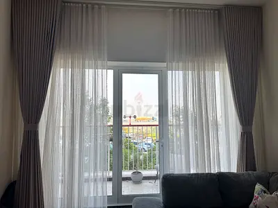 Light grey blackout curtains with sheer stripes white - H 330 W 360