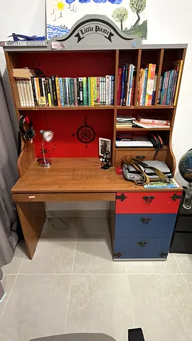 Wooden Study Desk with Shelves and Drawers - Good Condition