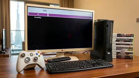 Xbox 360  Console with Controller, Games and Monitor(CD games) — Good Working Condition