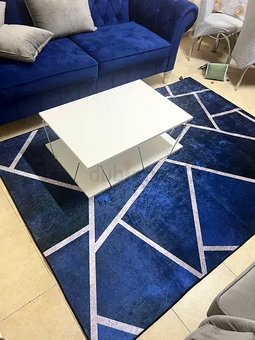 Modern Geometric Navy Blue and White Rug