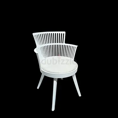 White Modern Slatted Back Accent Chair with Round Cushion