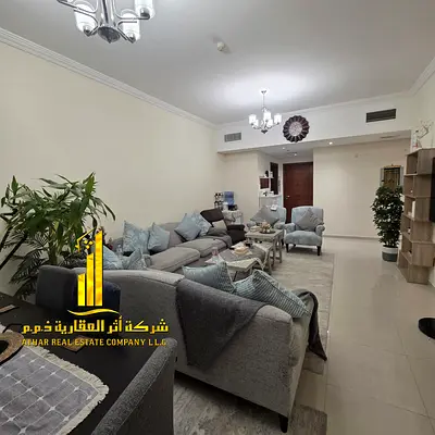 Sea view. Luxurious two-bedroom apartment with a living room and open balcony. Ajman Corniche. Fully furnished for monthly rent.