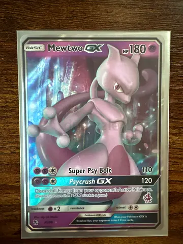 Holographic Mewtwo GX Pokémon Card (Sleeved, Excellent Condition)