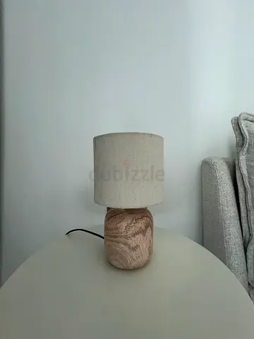 2 Small wooden table lamp with fabric shade - good condition