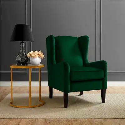 Dark Green Velvet Wingback Armchair - Single Accent Chair