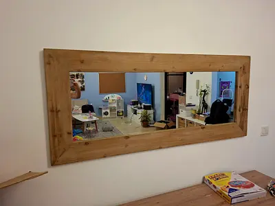 Large Rustic Wooden Framed Wall Mirror - 1.5m x 0.6m (Approx.)