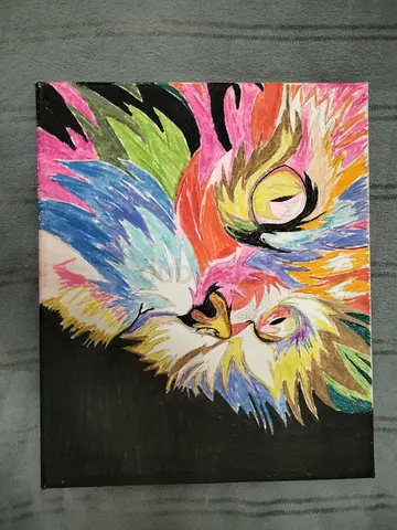 Colorful Abstract hand painted cat Painting on Canvas