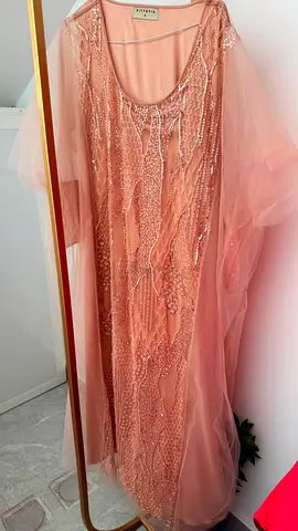 Embellished dusty pink evening kaftan dress - one size, lightly used