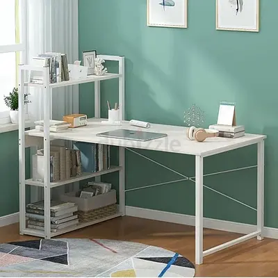 White Corner Desk with Built-in Shelves — Right/Left Option, Good Condition. Brand new with box.