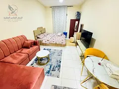 Furnished studio in Al Rashidiya, Old Al Muroor Street behind Grand Mall, clean furniture, easy Duba