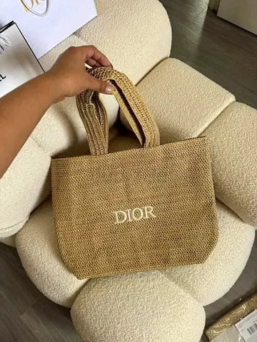 Dior woven straw tote bag - beige, small everyday tote