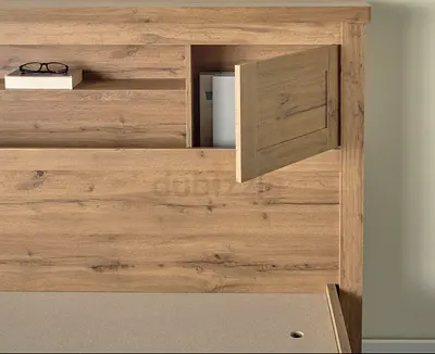 Homecenter Wooden bed with built-in storage cabinets &mattress — oak finish. size 180x200