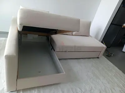 Modern Beige L-Shaped Sofa Bed with Hidden Storage