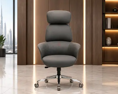 Modern Executive Office Chair – Luxury Grey Chair with Chrome Base