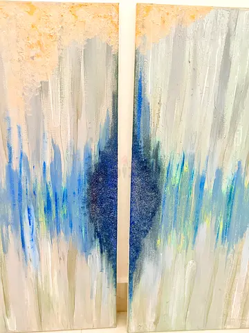 Original and signed Diptych Painting - Set of 2 Canvas Panels inspired by a geode . Authentic art