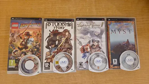 4 PSP Games: LEGO-Indiana Jones 2, Astonisha Story, Legend of Heroes, Myst