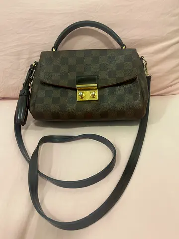 Brown checkered crossbody handbag with top handle (good condition)