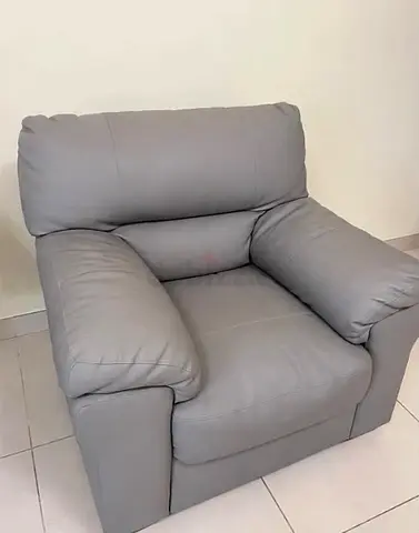 Gray Leather 3-Seater Sofa + 2-Seater + Single Armchair Set - Good Condition