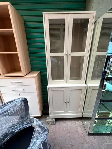White Glass Display Cabinet with Bottom Storage