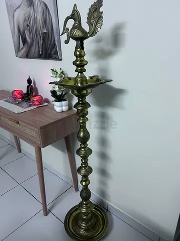 Vintage Brass Oil Lamp Stand (Traditional peacock nilavilakku) - Tall Decorative Piece