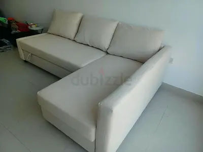 Comfortable L-Shaped Sectional Sofa Bed in Cream Fabric