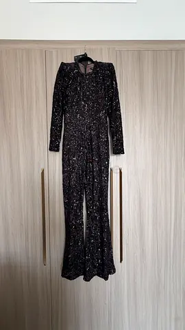 Original Nadine Merabi Black Sequin Full-Length Jumpsuit size Medium Tall