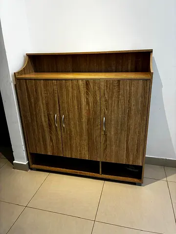 Wooden Shoe Cabinet with Top Shelf - Compact Entryway Storage