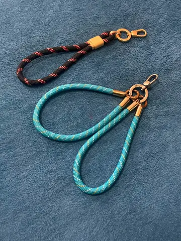 Set of 2 Wrist Strap Keychains - Black & Turquoise Rope with Metal Clips