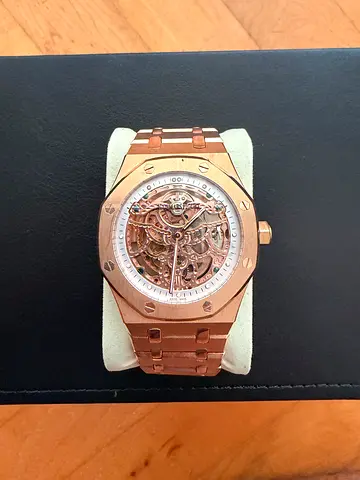 Rose Gold Skeleton Dial Wristwatch AP MasterCopy