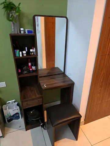 Wooden Dressing Table with Mirror and Stool - Good Condition