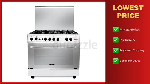 Aftron Cooking Range 5 Gas Burners Cooker Chrome Finish Stove