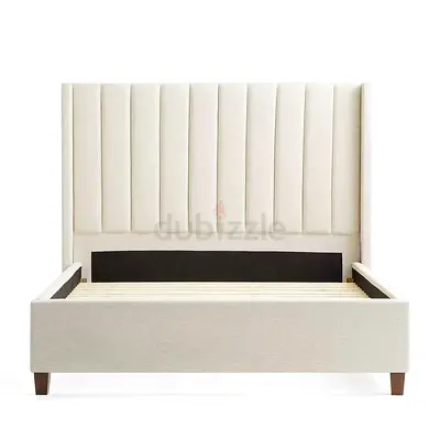 Modern Upholstered Bed Frame with High Vertical Channel Headboard