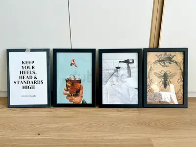 Set of 4 Decorative Framed Prints – Collage Art