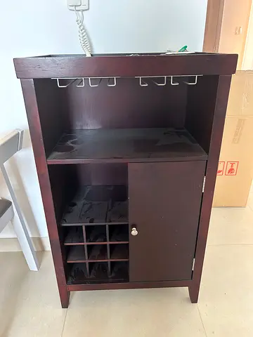 Compact Wooden Bar Cart with Wine Rack and Storage Cabinet