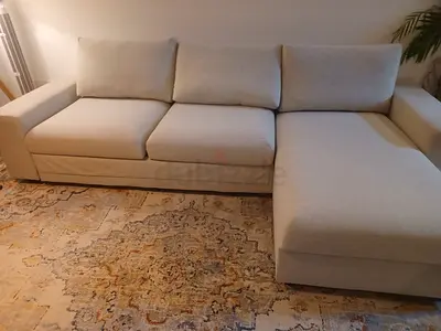 Fold-out guest sofa bed with storage — light beige