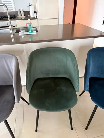 Set of 4 velvet dining chairs with metal legs - green, blue, grey, bordeaux