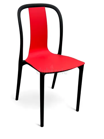 Modern Red Plastic Dining Chair with Black Frame