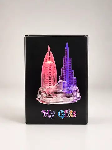 Light-up acrylic model of Dubai landmarks